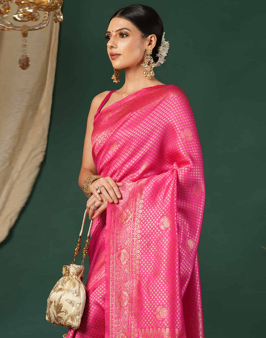 Pink Silk Woven Banarasi Saree