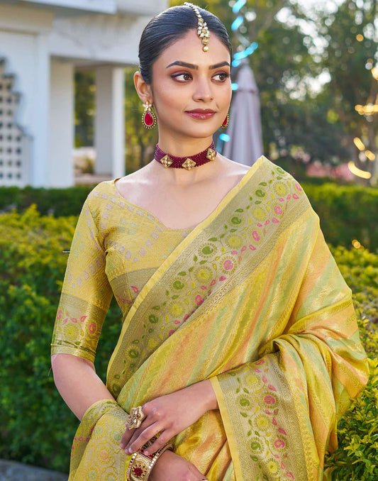 Yellow Silk Woven Banarasi Saree