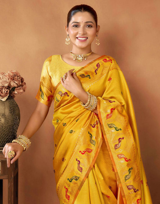 Yellow Silk Woven Paithani Saree