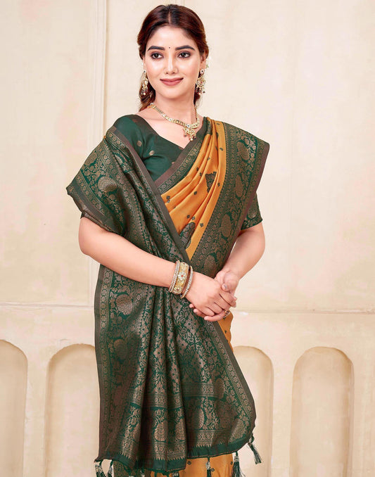 Mustard Yellow Silk Woven Saree
