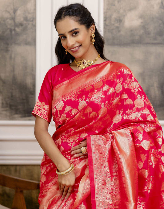 Bright Pink Silk Woven Banarasi Saree