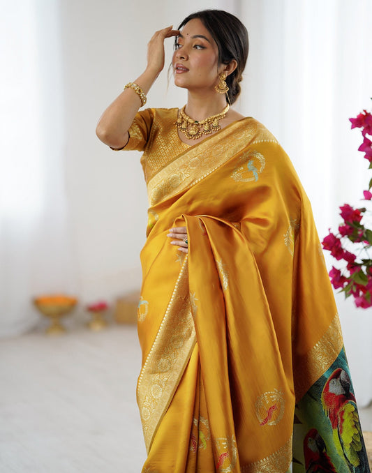 Yellow Silk Woven Saree