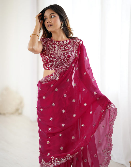 Rani Pink Shimmer Sequence Embroidery Saree