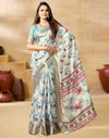 Ready To Wear Off White Dola Silk Floral Printed Saree