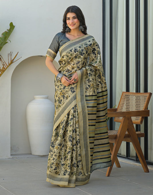 Beige Khadi Printed Saree