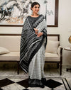 Off White Khadi Ikkat Printed Saree