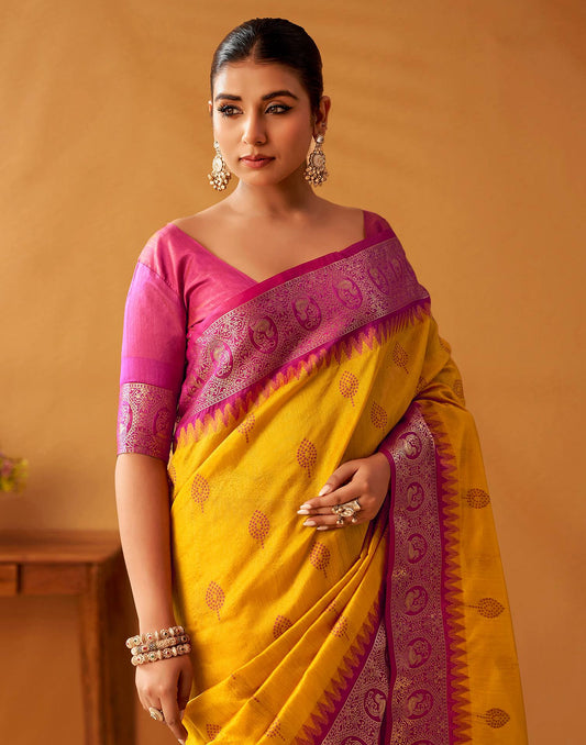 Yellow Silk Woven Kanjivaram Saree