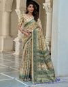 Beige Shimmer Silk Printed Saree