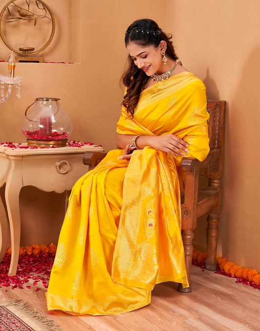 Yellow Silk Woven Banarasi Saree