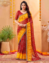 Red Georgette Foil Printed Bandhani Saree