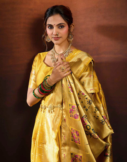 Yellow Silk Woven Paithani Saree