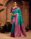 Teal Blue Silk Woven Banarasi Saree