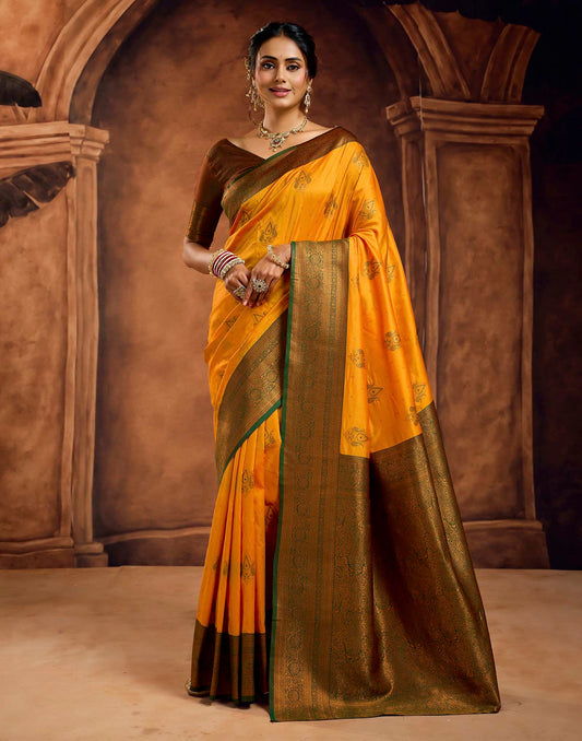 Turmeric Yellow Silk Woven Banarasi Saree