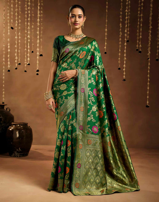 Dark Green Silk Woven Banarasi Saree