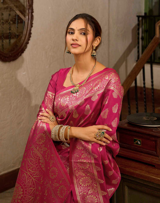 Magenta Silk Woven Banarasi Saree