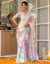 Ready To Wear Off White Silk Printed Saree