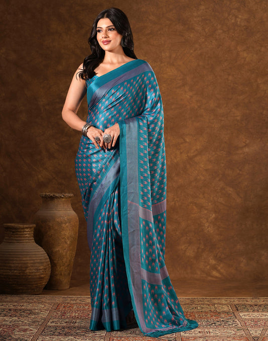 Blue Silk Printed Saree