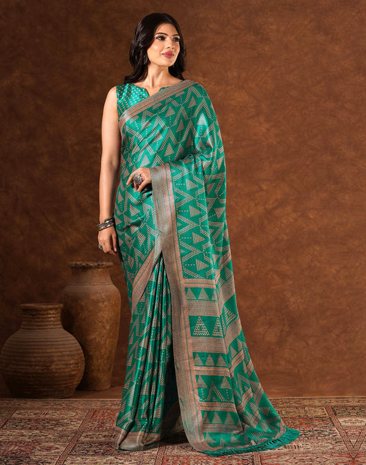 Green Silk Printed Saree