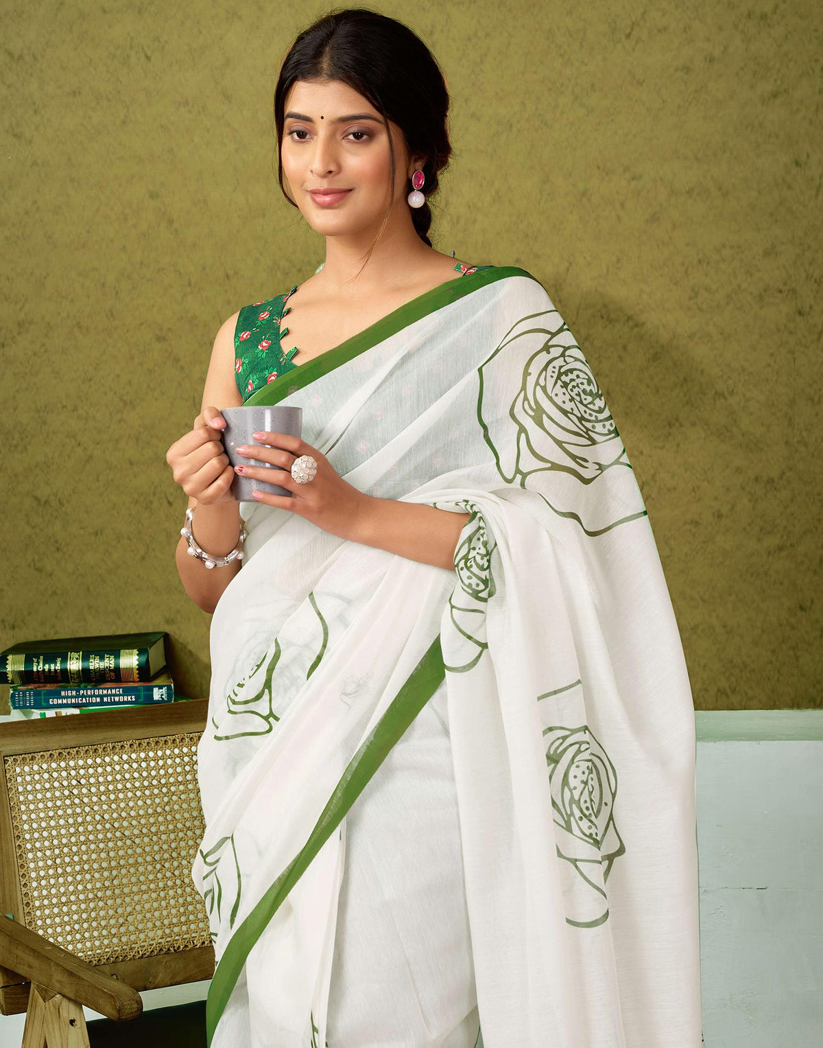 Ready To Wear Off White Cotton Printed Saree