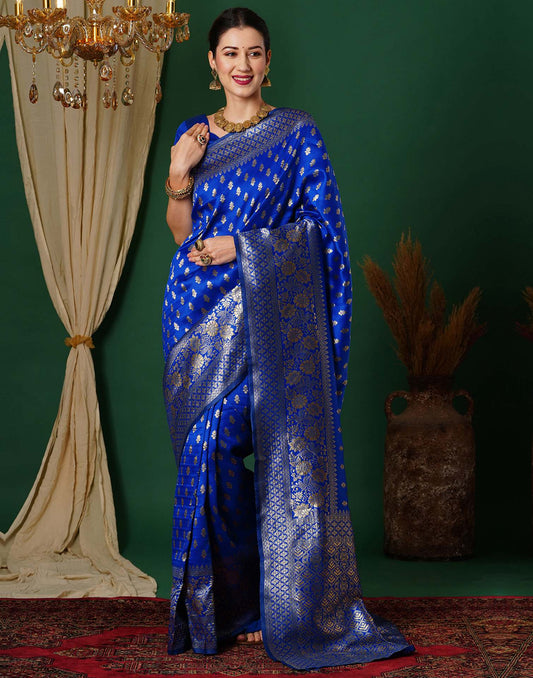 Blue Silk Woven Banarasi Saree