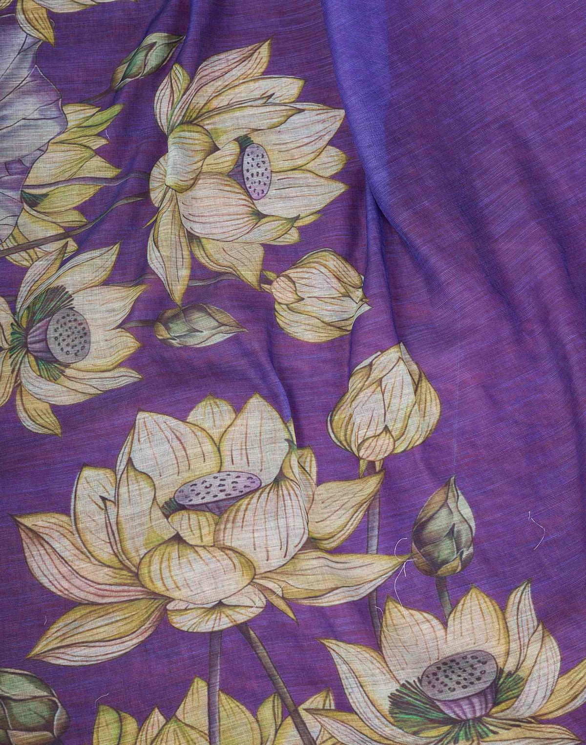 Ready To Wear Purple Linen Floral Printed Saree