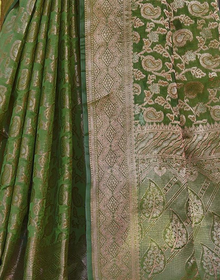Green Organza Plain Banarasi Saree