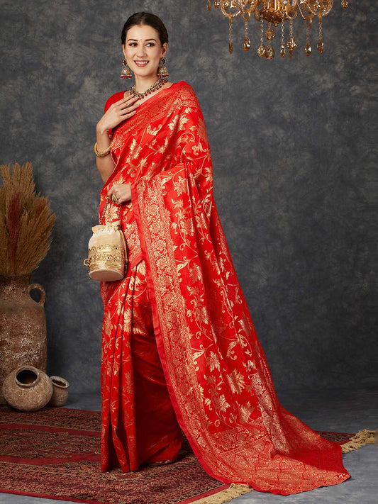 Red Silk Woven Banarasi Saree