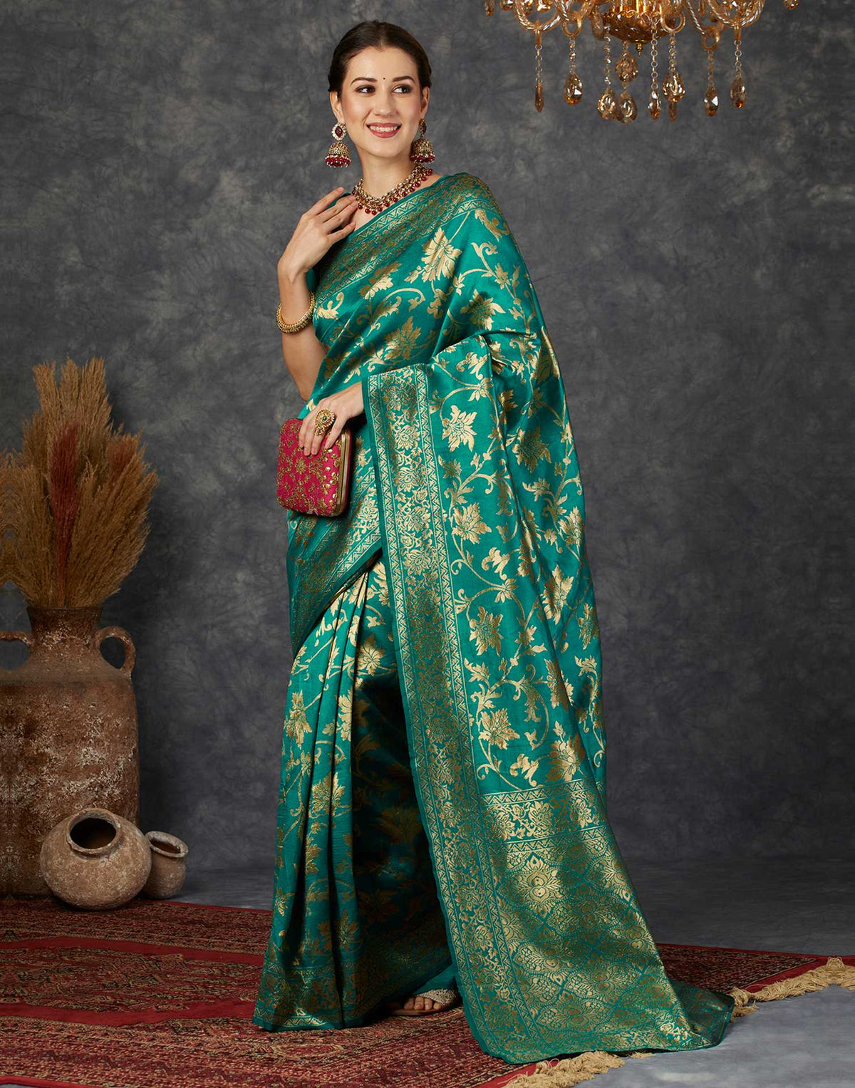 Teal Green Silk Woven Banarasi Saree