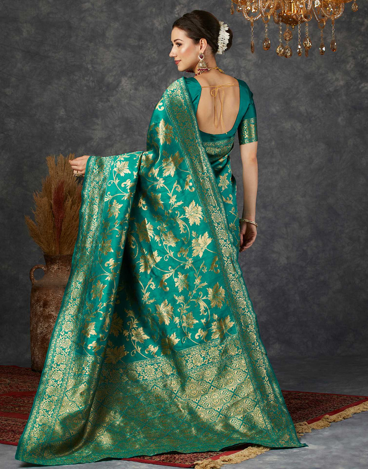 Teal Green Silk Woven Banarasi Saree