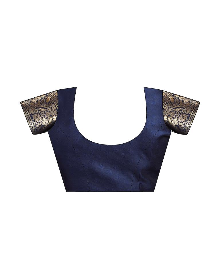Navy Blue Silk Woven Banarasi Saree