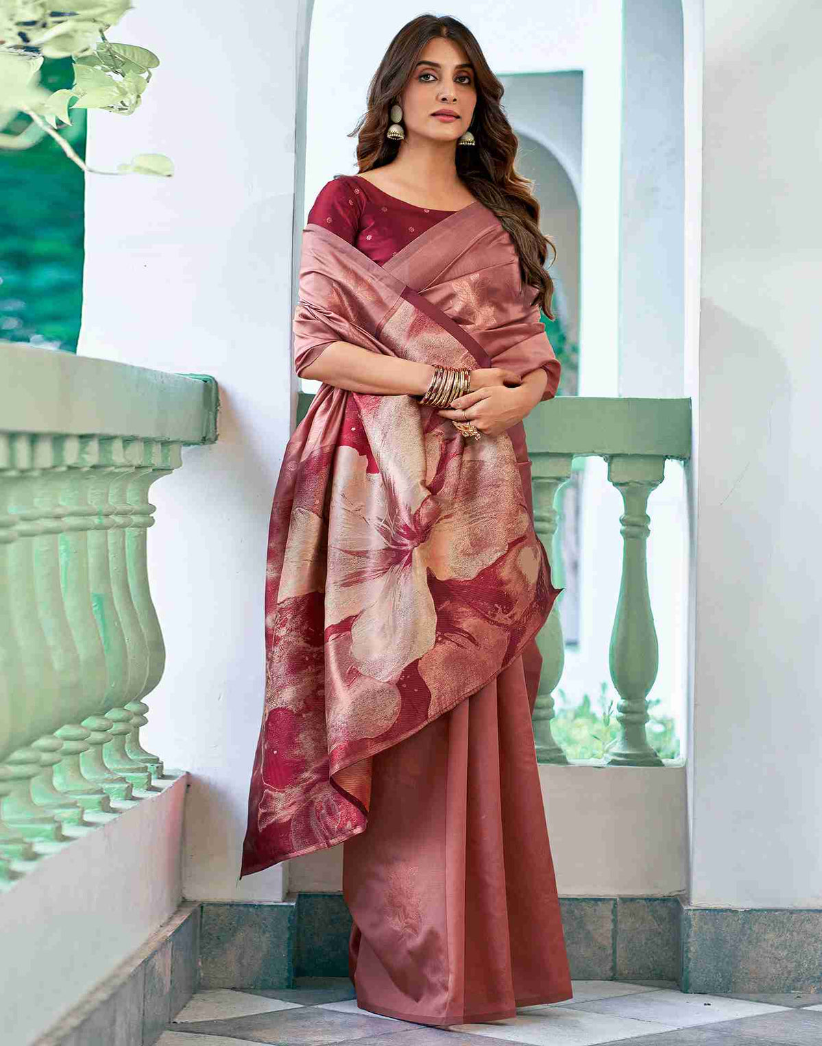 Dark Peach Silk Woven Banarasi Saree