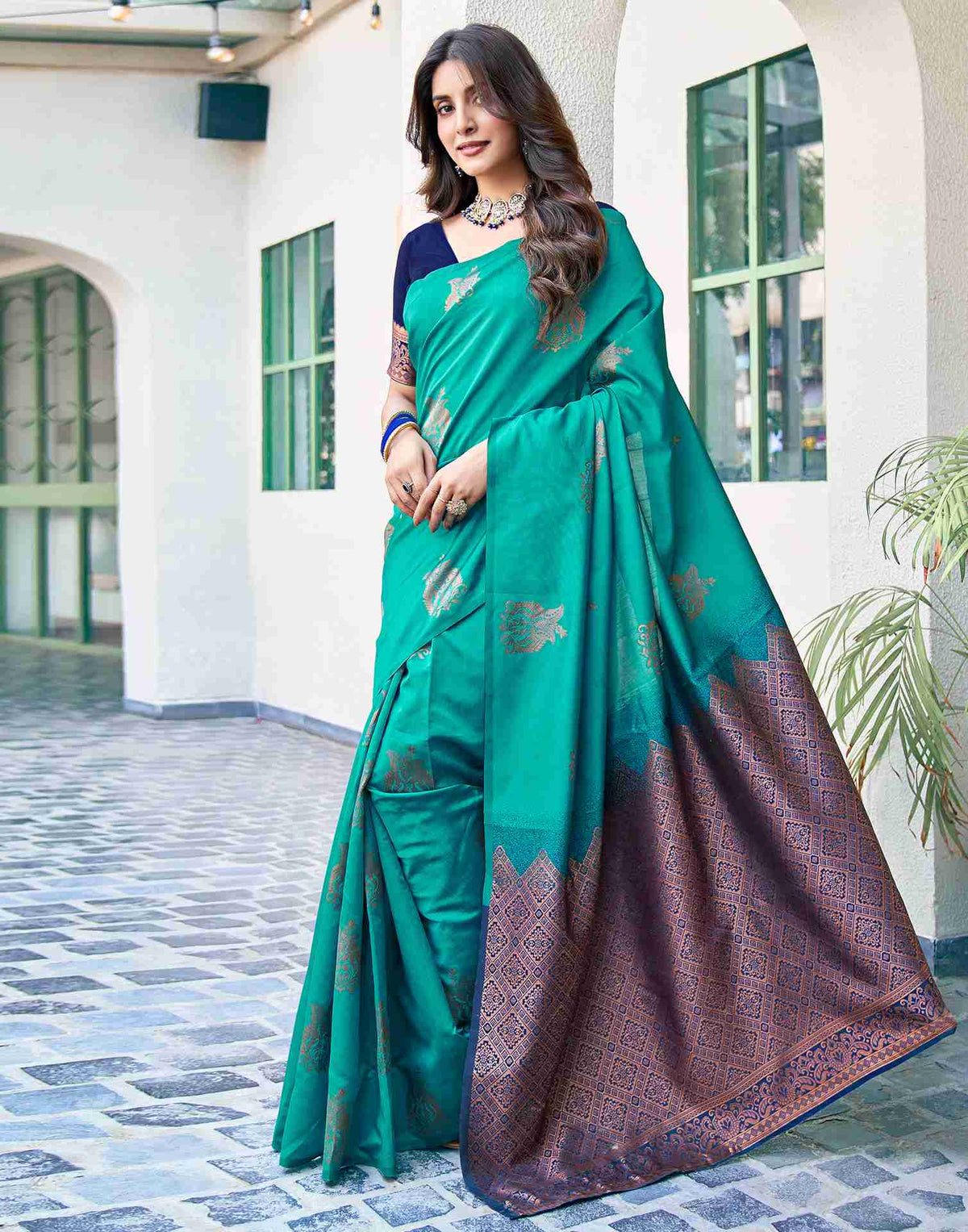 Navy Blue Silk Woven Banarasi Saree