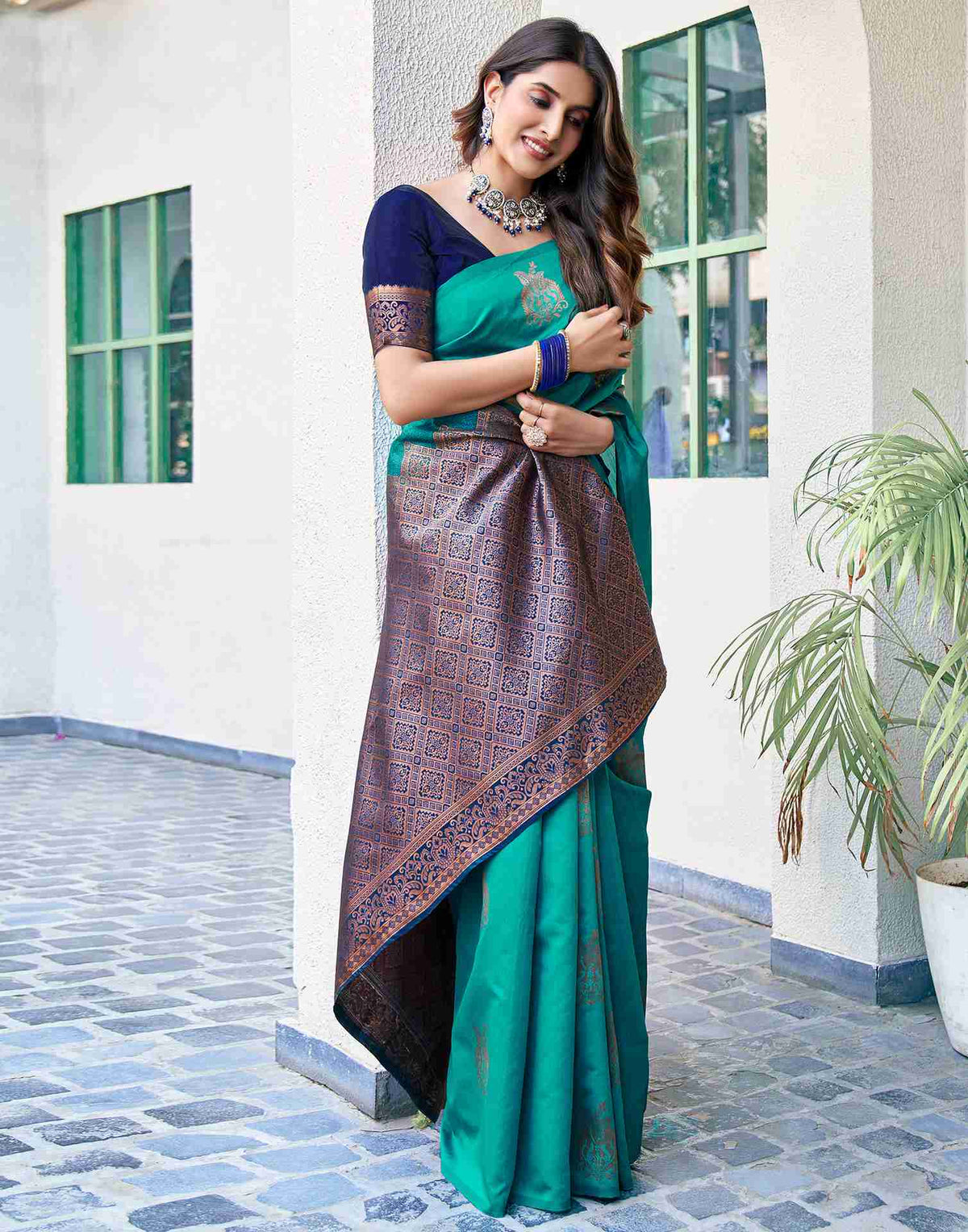 Navy Blue Silk Woven Banarasi Saree