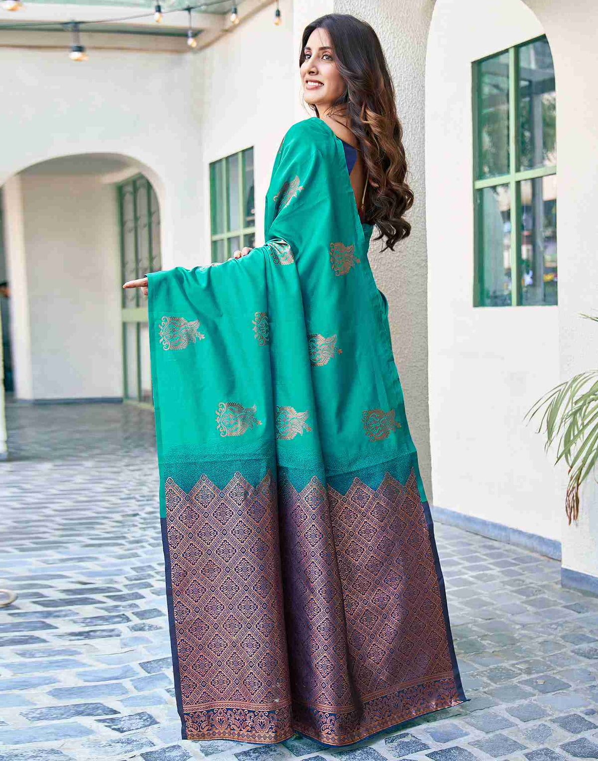 Navy Blue Silk Woven Banarasi Saree