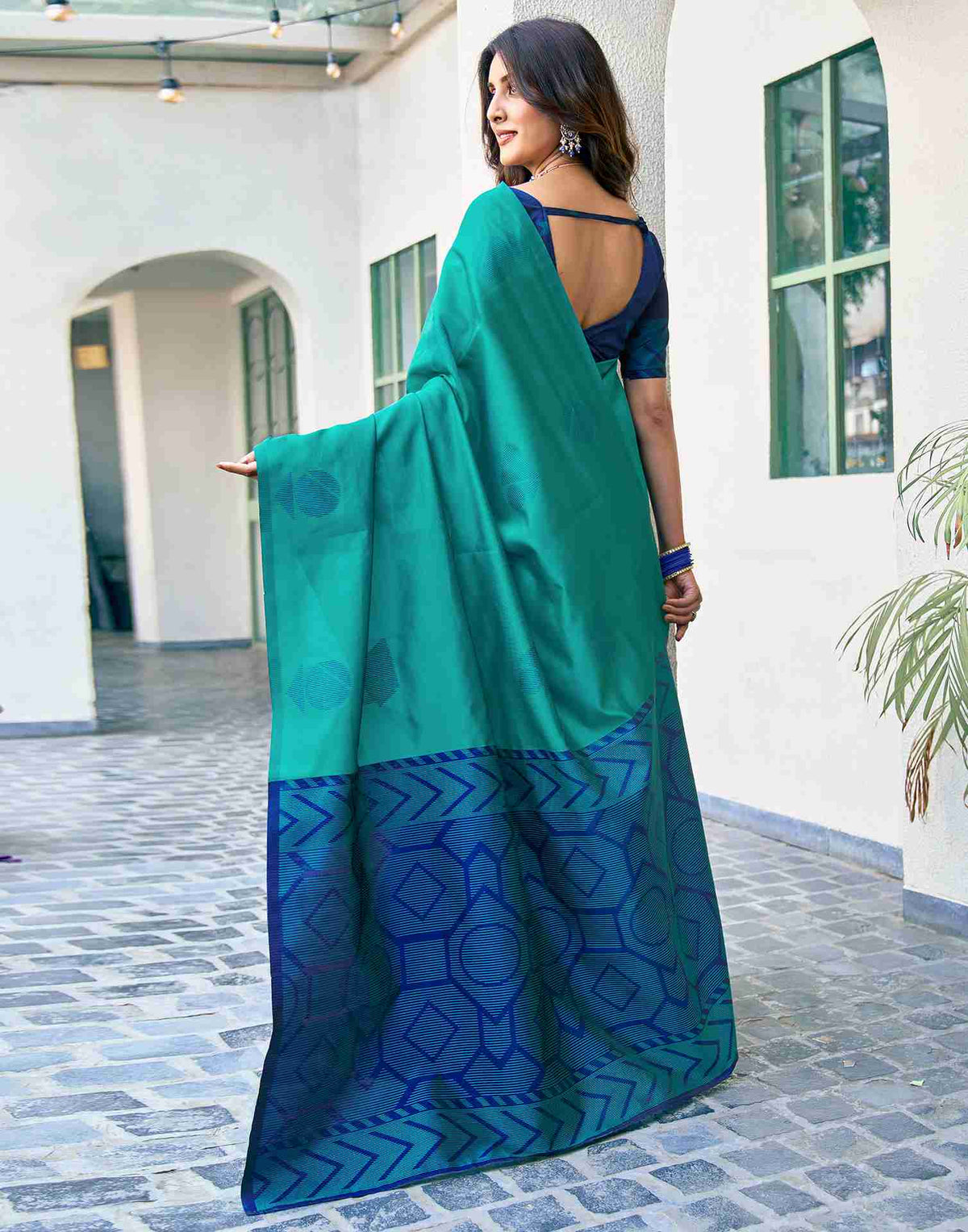Teal Green Silk Woven Banarasi Saree