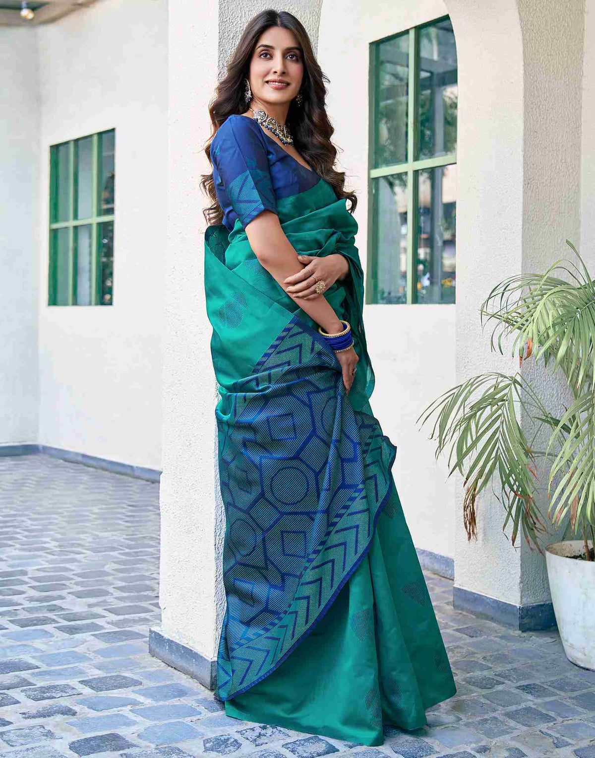 Teal Green Silk Woven Banarasi Saree
