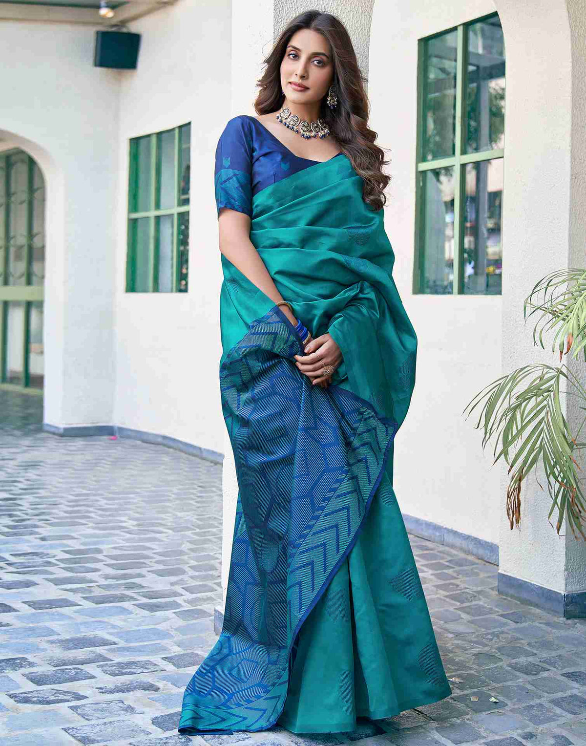 Teal Green Silk Woven Banarasi Saree