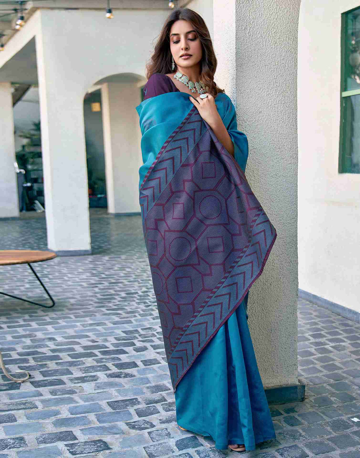 Teal Blue Silk Woven Banarasi Saree