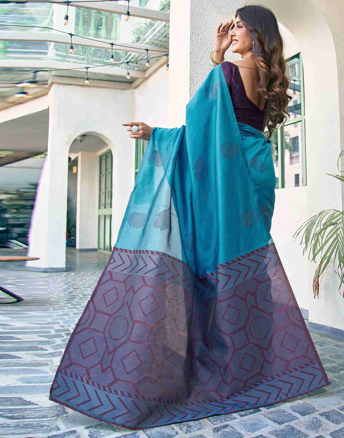 Teal Blue Silk Woven Banarasi Saree