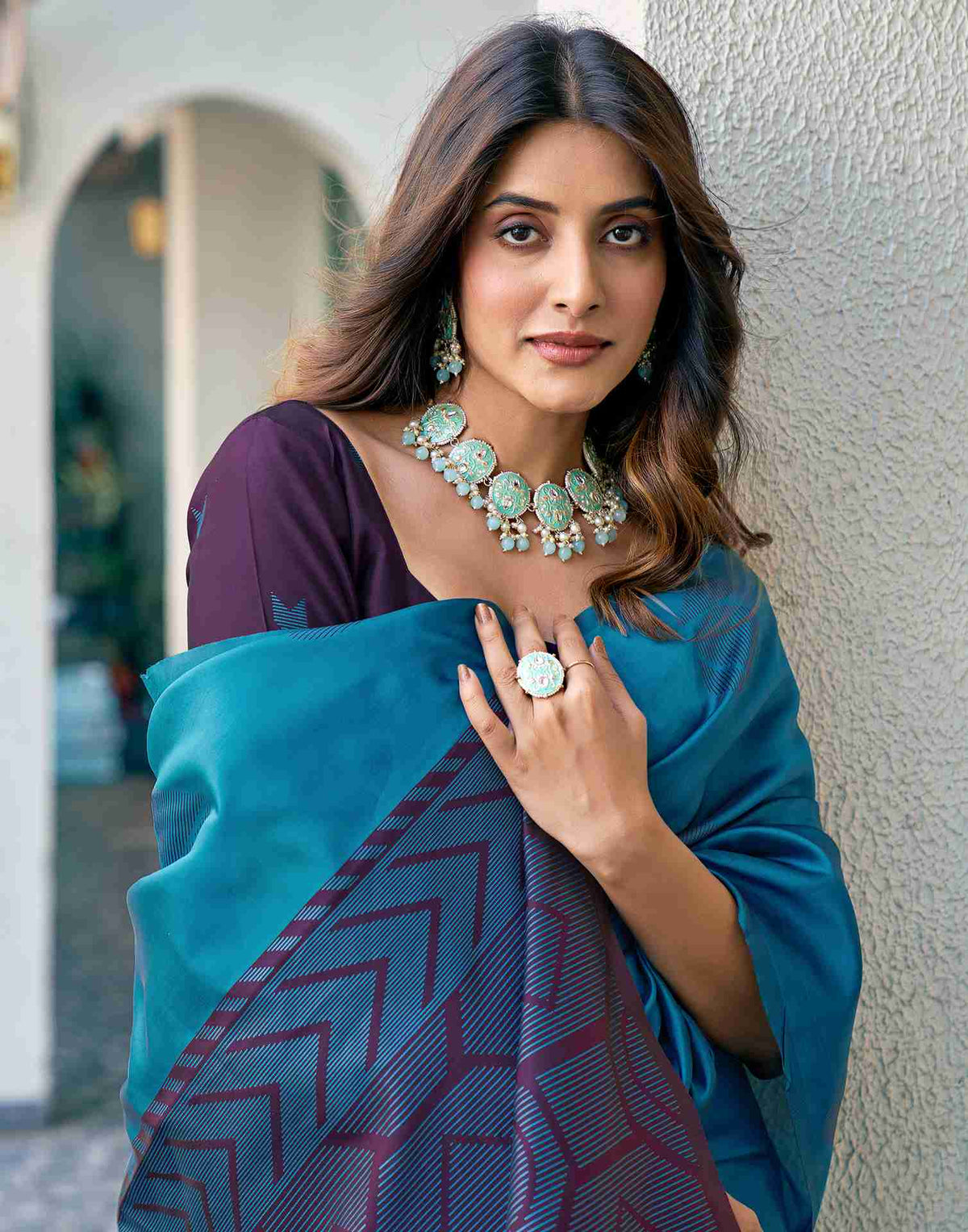 Teal Blue Silk Woven Banarasi Saree