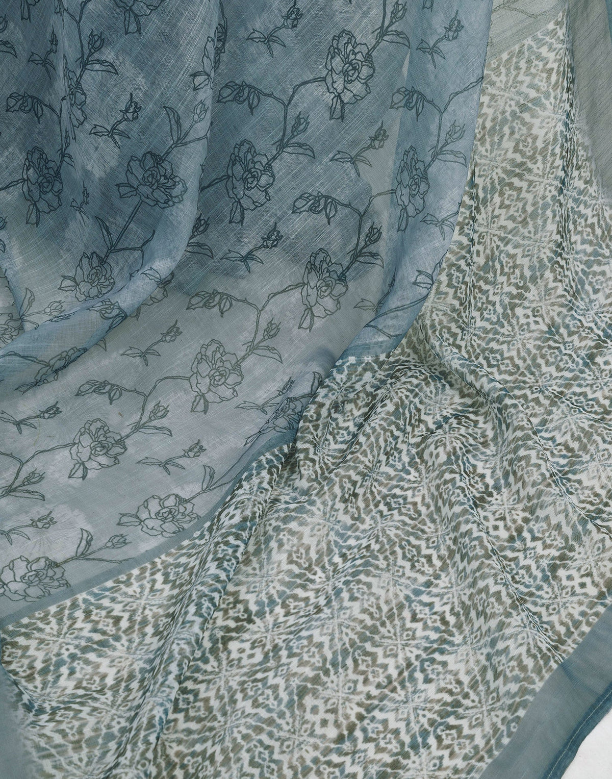Ready To Wear Grey Linen Printed Saree
