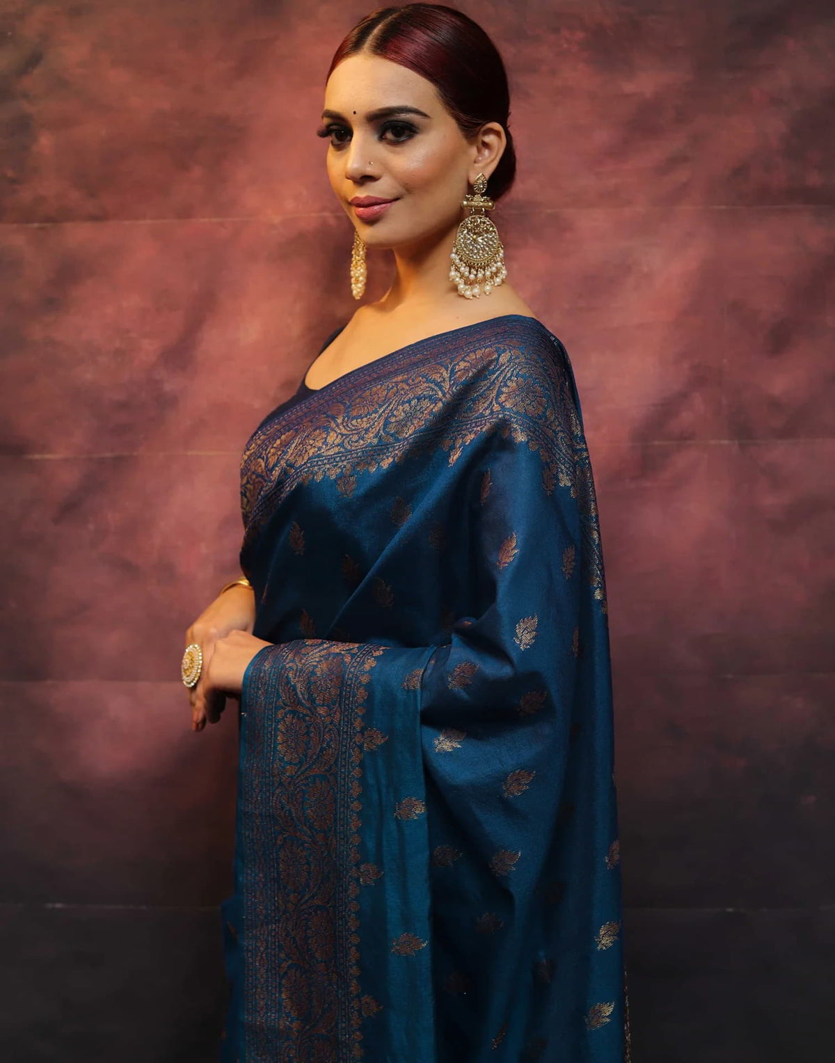 Sea Blue Silk Woven Banarasi Saree