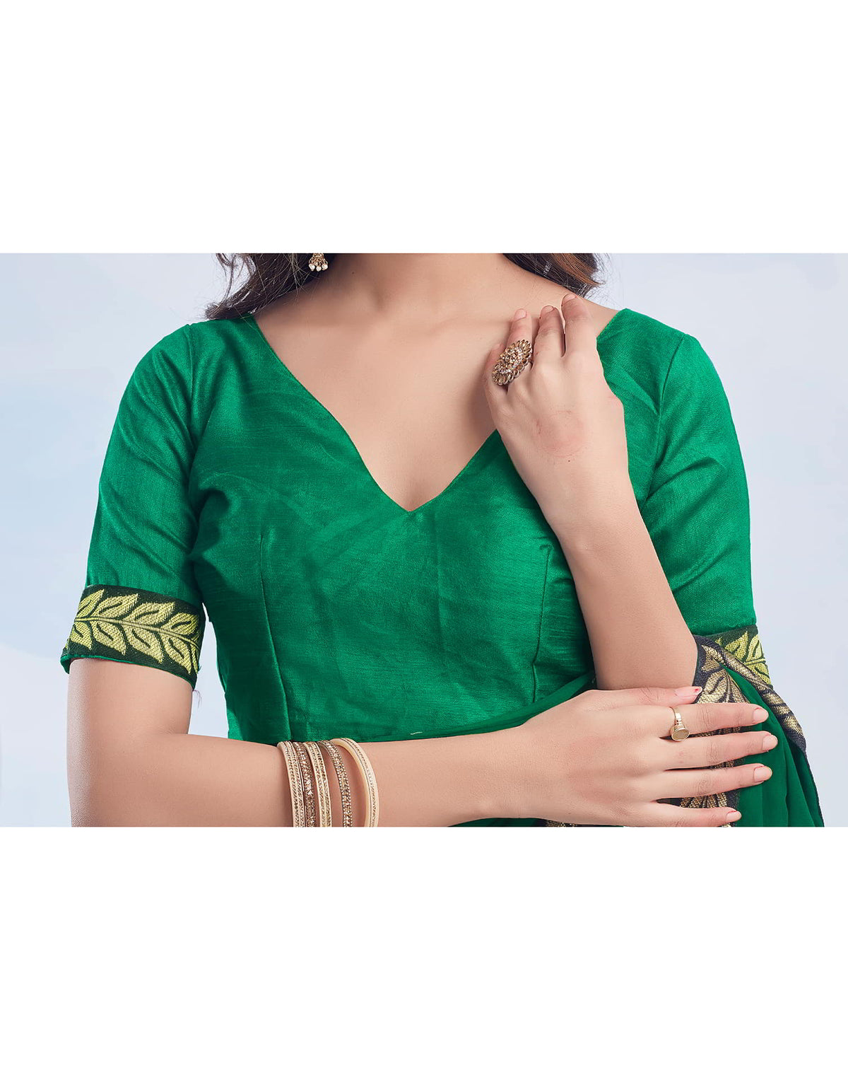 Dark Green Georgette Plain Saree