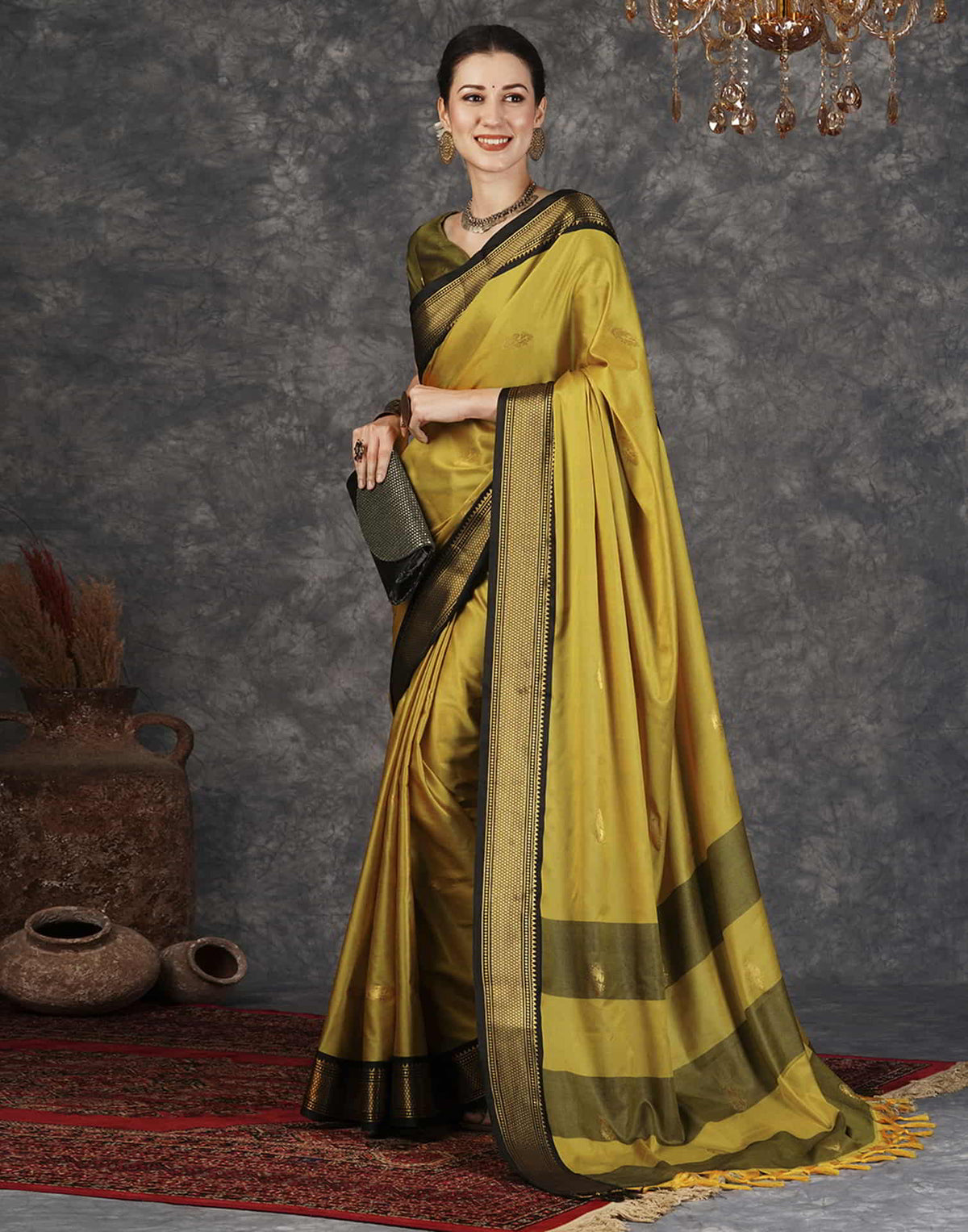 Mustard Yellow Silk Woven Kanjivaram Saree