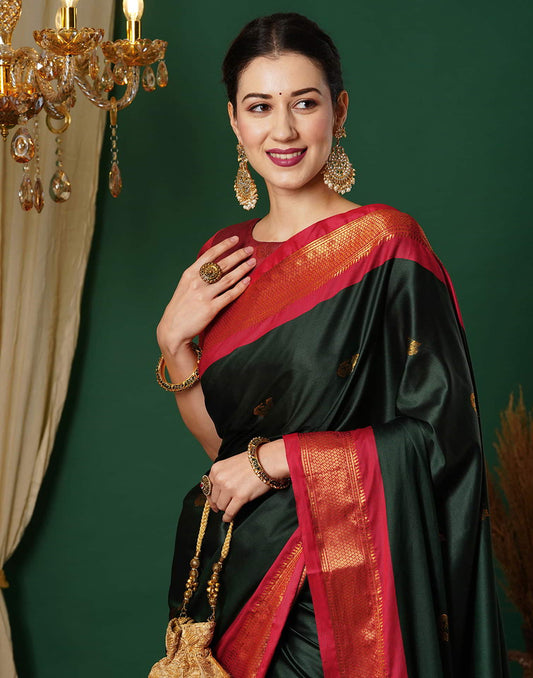 Dark Green Silk Woven Kanjivaram Saree
