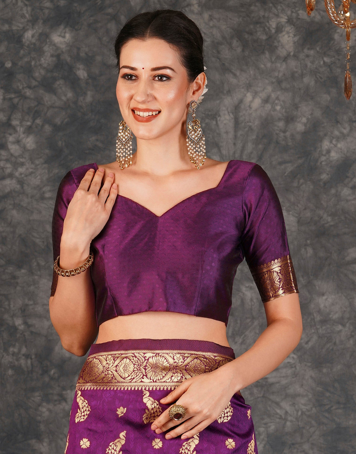 Dark Purple Silk Woven Banarasi Saree