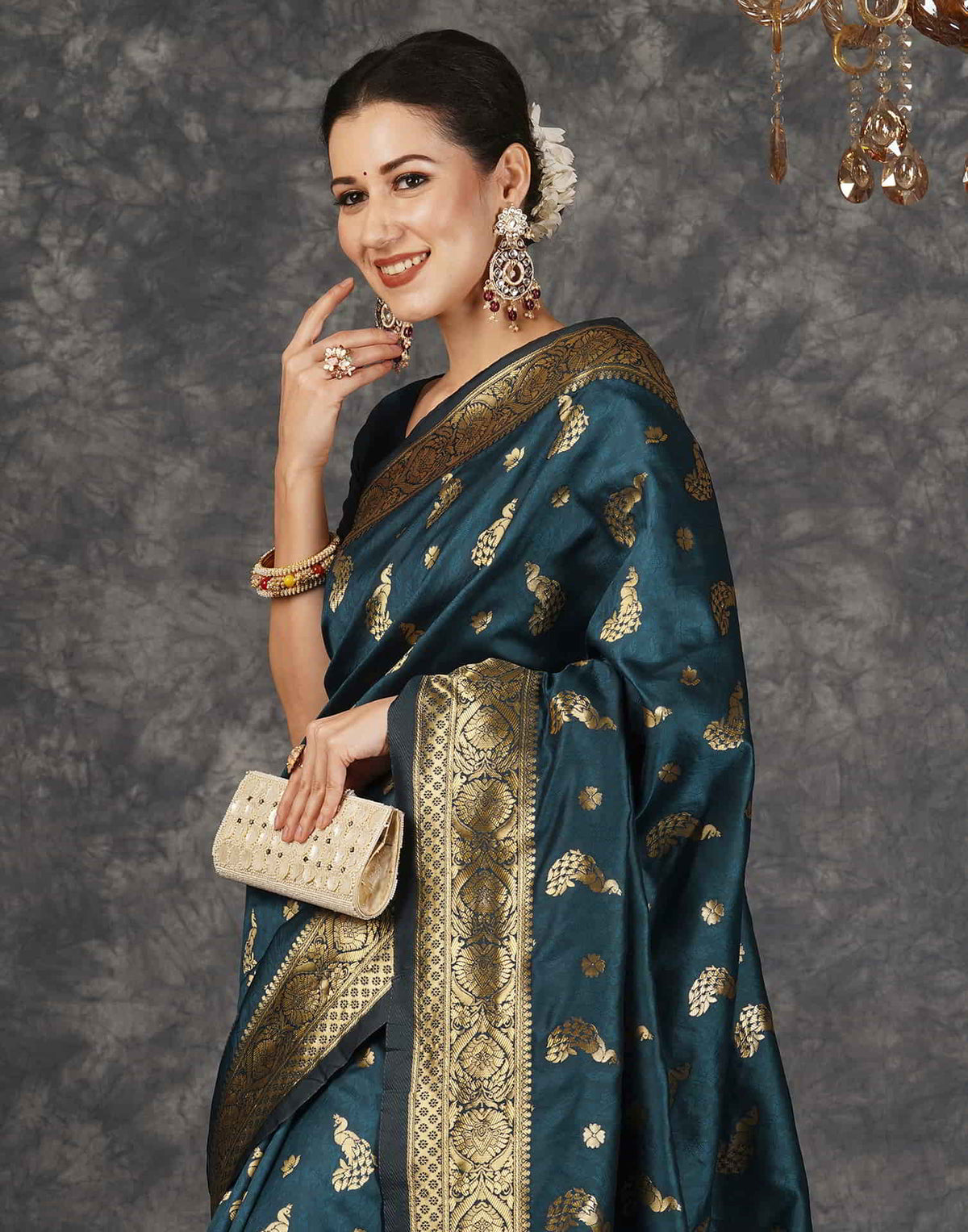 Dark Rama Blue Silk Woven Banarasi Saree