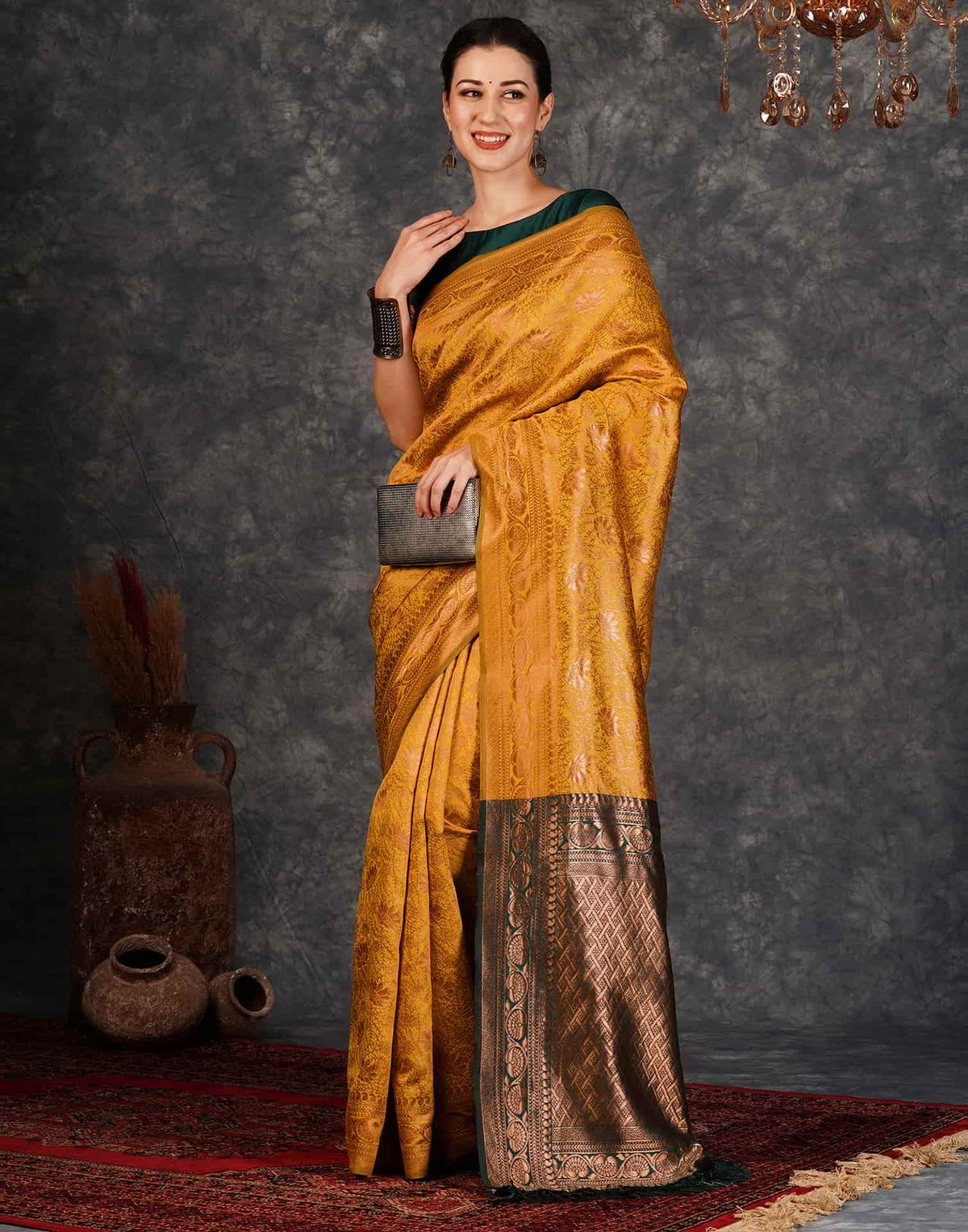 Turmeric Yellow Silk Woven Banarasi Saree