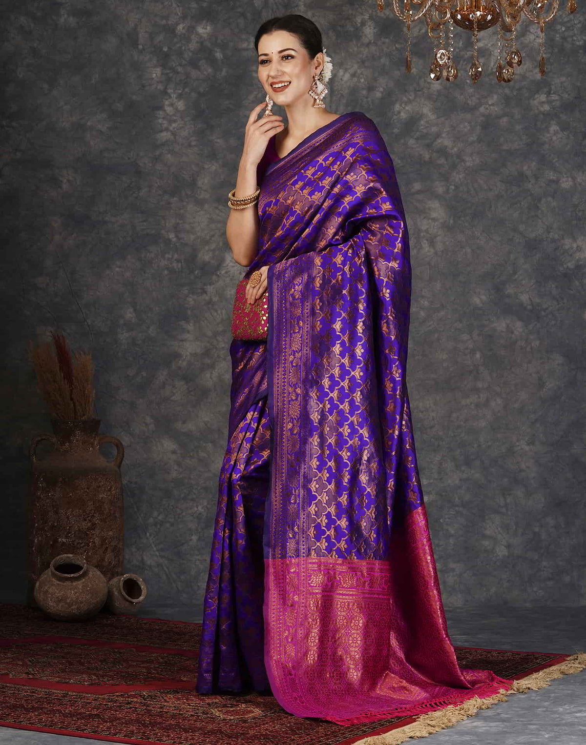 Violet Silk Woven Banarasi Saree