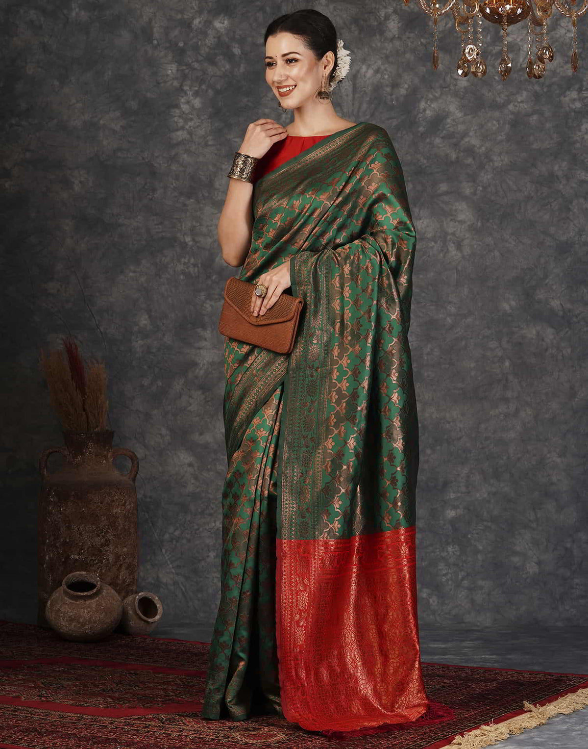 Dark Green Silk Woven Banarasi Saree